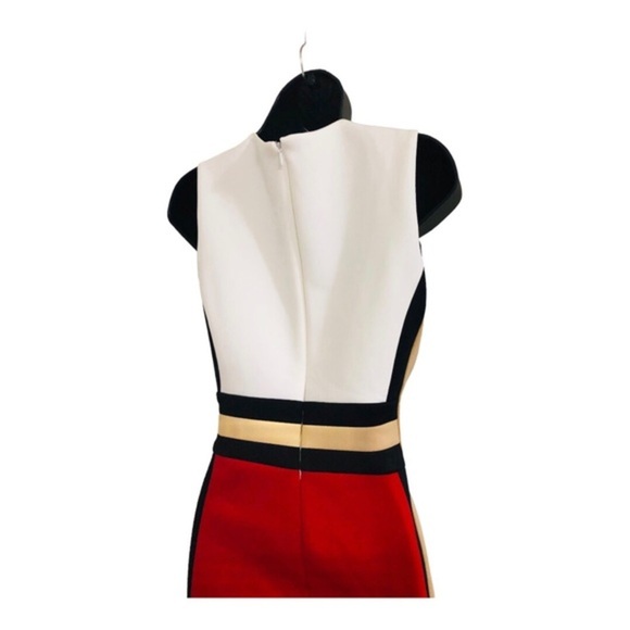 Calvin Klein red tan white black colorblock scuba fit sheath dress size 4 new - Picture 5 of 16